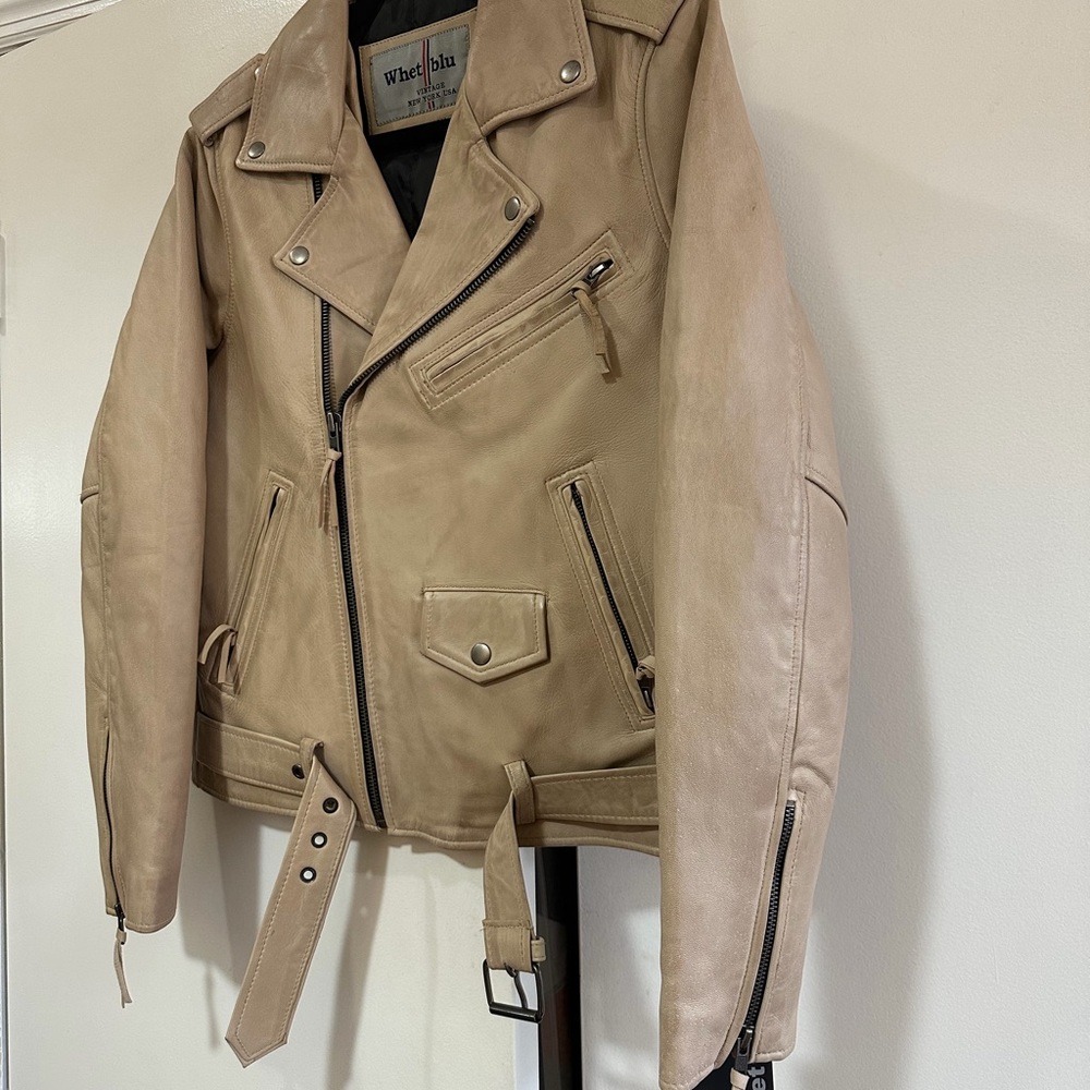 Distressed Beige Leather Jacket - Picture 4 of 5